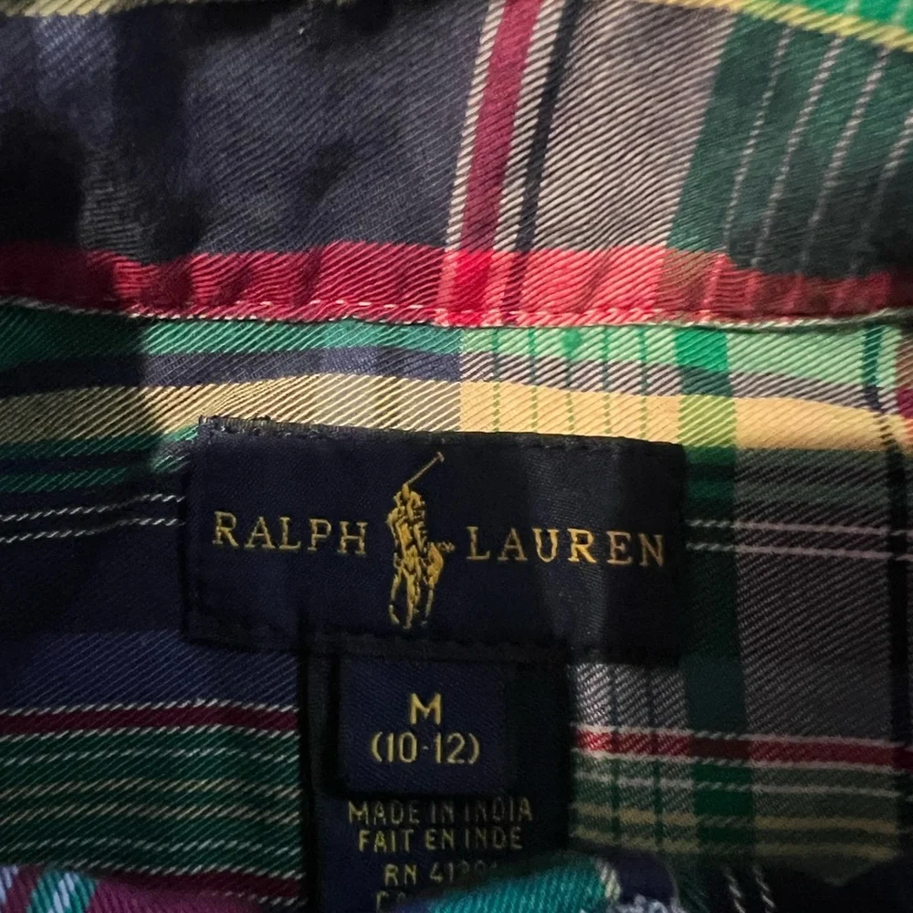 Ralph Lauren Boys Plaid Button-Down Shirt - Green, Red, Blue Medium (10-12)